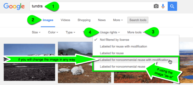 Google Images Usage Rights Filter