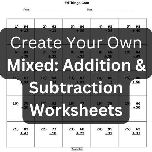 Mixed addition & subtraction worksheets
