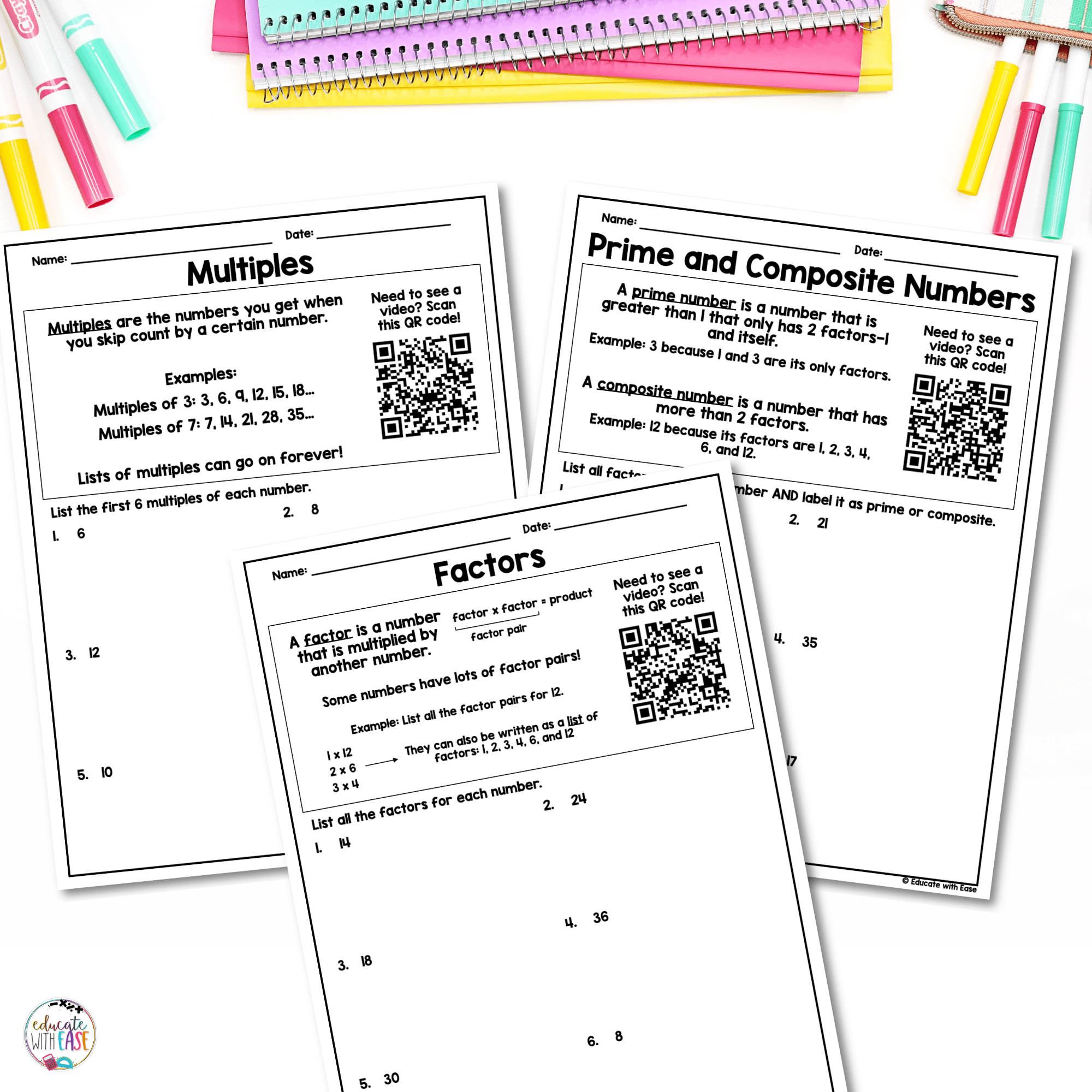 multiples factors prime composite interactive math worksheets 4th grade