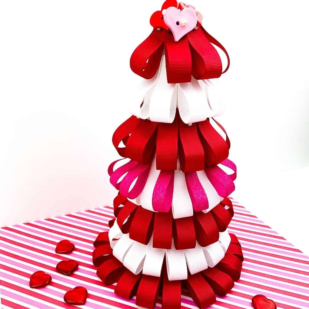 Easy Valentine's Day Ribbon Loop Tree Craft