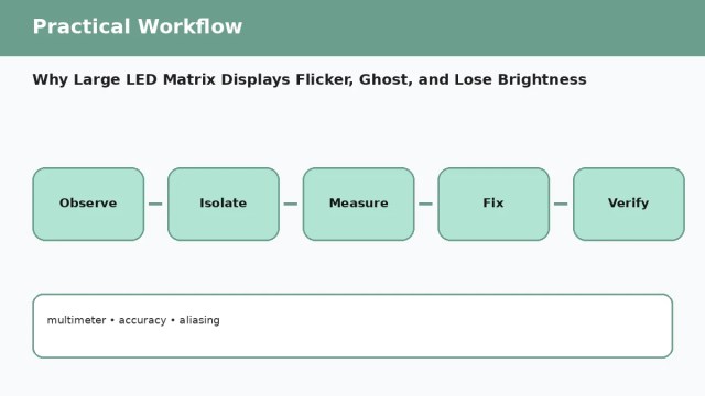 Why Large LED Matrix Displays Flicker, Ghost, and Lose Brightness — practical workflow
