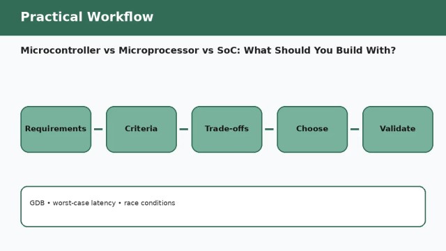 Microcontroller vs Microprocessor vs SoC: What Should You Build With? A098 workflow 1 Microcontroller vs Microprocessor vs SoC: What Should You Build With? — practical workflow