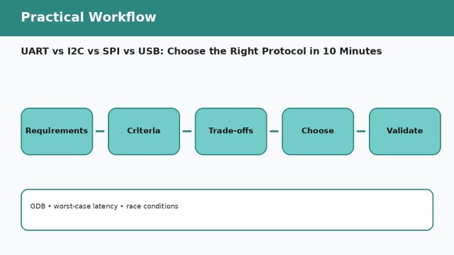 UART vs I2C vs SPI vs USB: Choose the Right Protocol in 10 Minutes A118 workflow 1 UART vs I2C vs SPI vs USB: Choose the Right Protocol in 10 Minutes — practical workflow