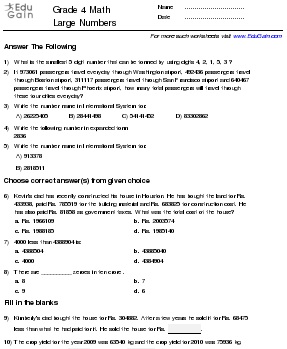 grade 4 math worksheets and problems large numbers edugain global