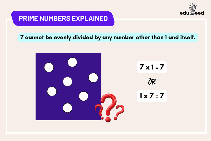 Graphic illustrating the definition of prime numbers with examples and a visual representation of prime number distribution.