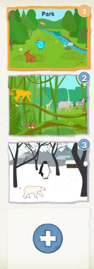 Children using Scratch Jr with multiple backdrops like a classroom, studio, and home.