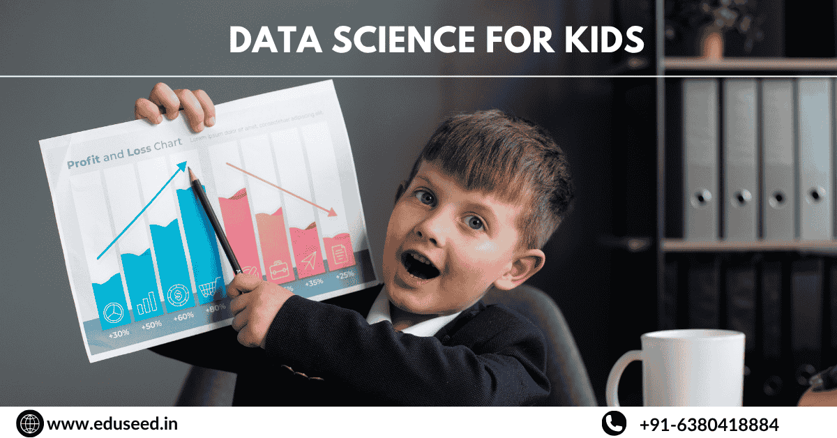 Young kids learning data science with laptops and charts in a fun classroom setting