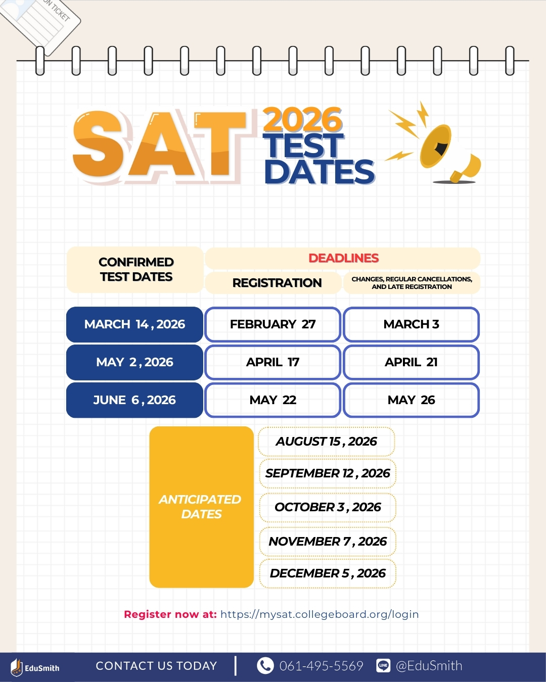 College Board SAT 2026 SAT 2026 Test Dates 