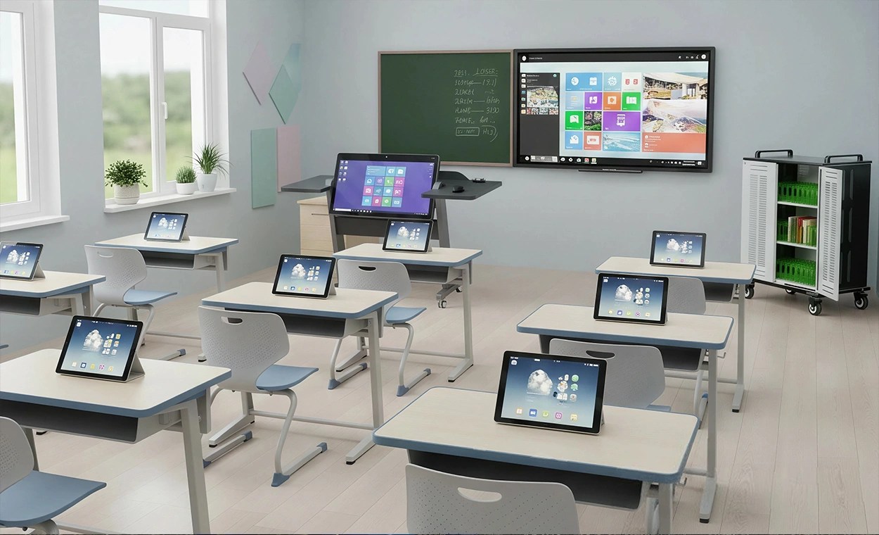 Aulas inteligentes, tablets, escritorios inteligentes, pizarras interactivas