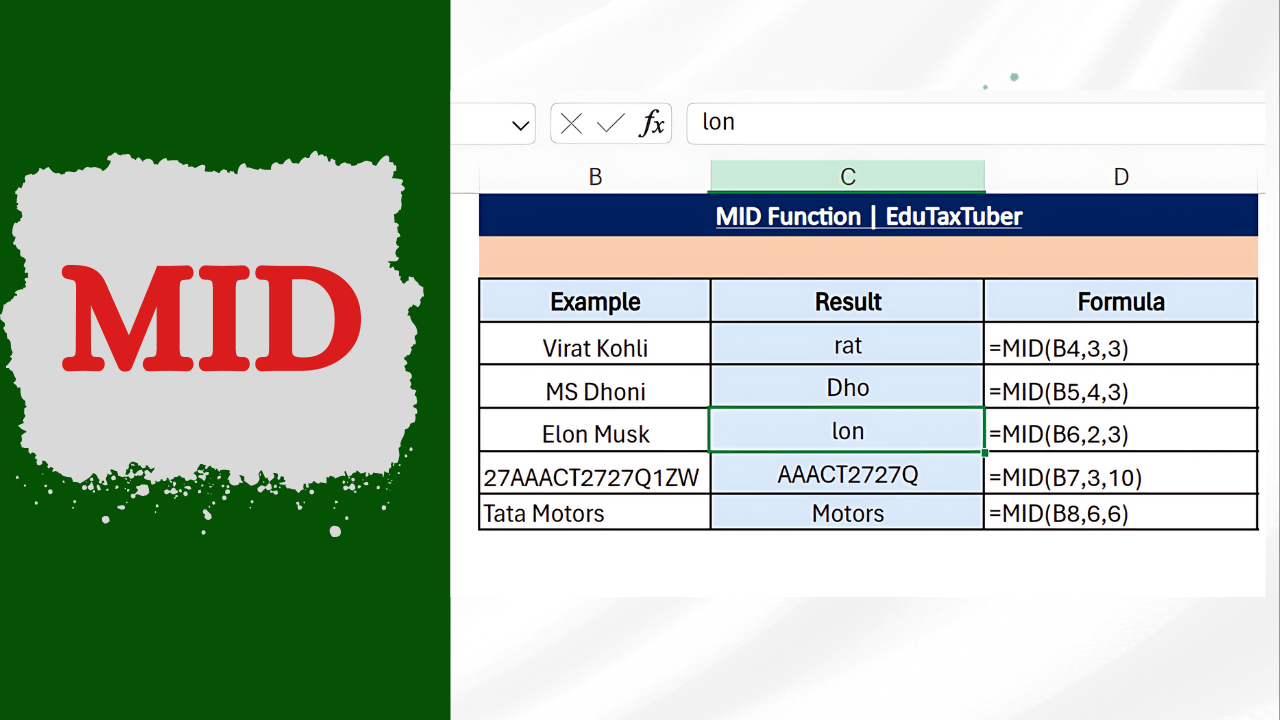 MID Function Excel