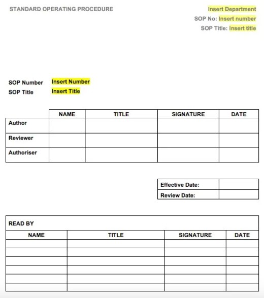 Standard Operating Procedure Template Microsoft Word