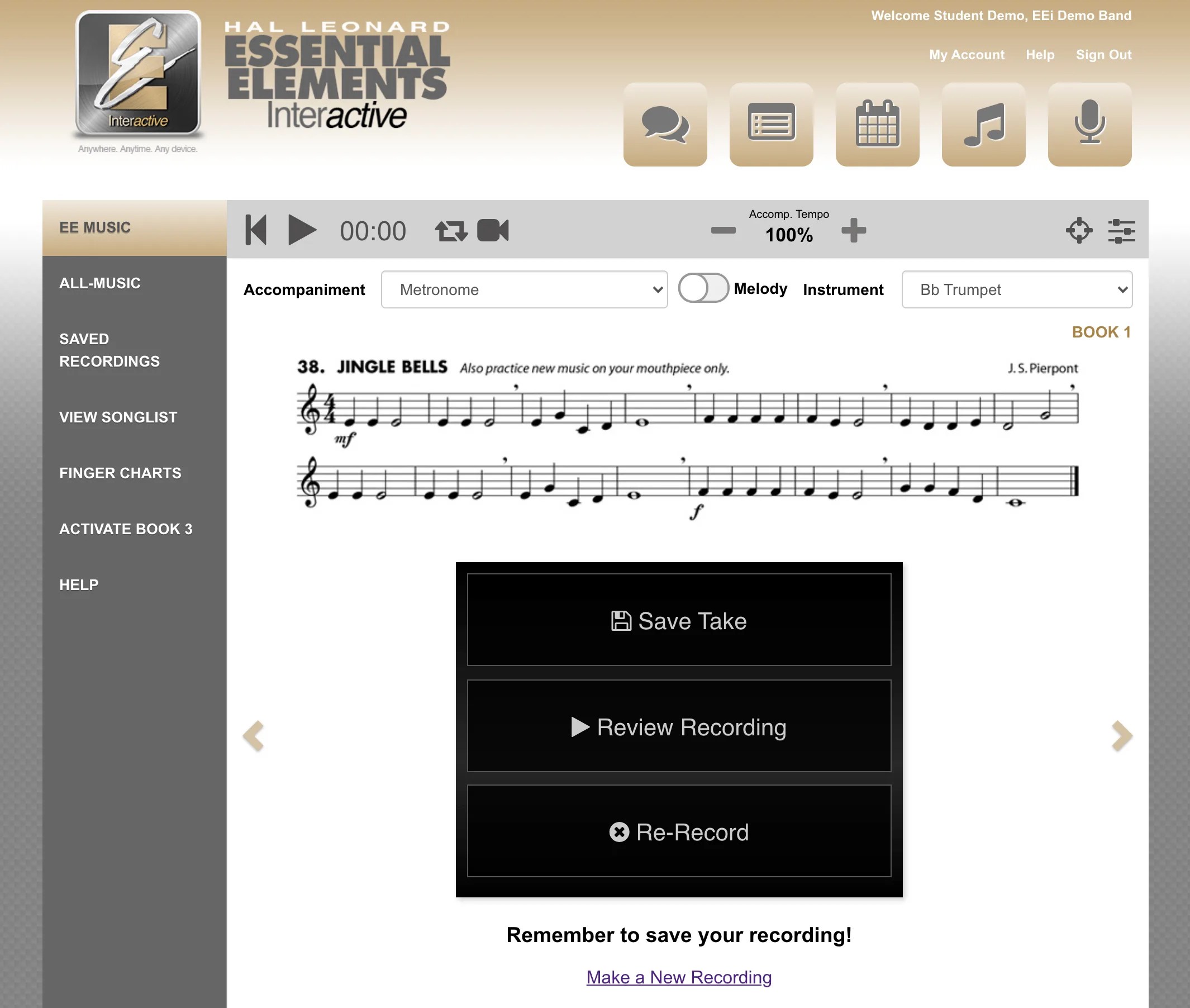 Save take, replay, and re-record options after stopping
