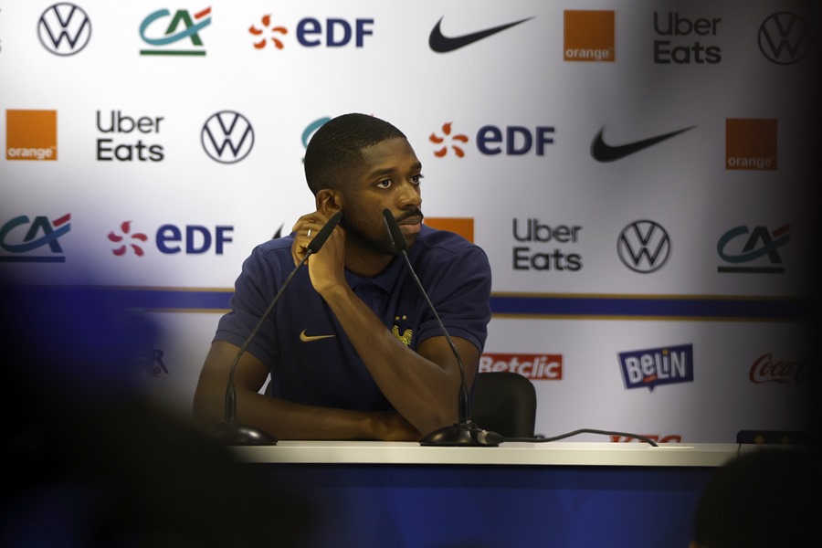 Dembélé durante uma coletiva nesta sexta-feira. EFE/Alberto Estévez