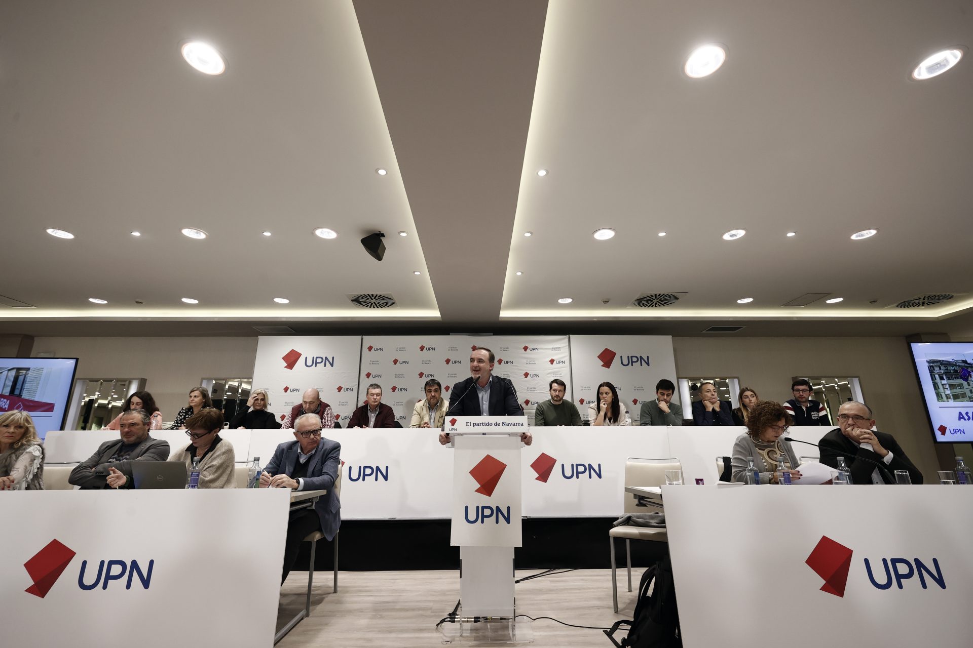 Imagen del presidente de UPN, Javier Esparza, durante la asamblea general de afiliados celebrada este sábado.