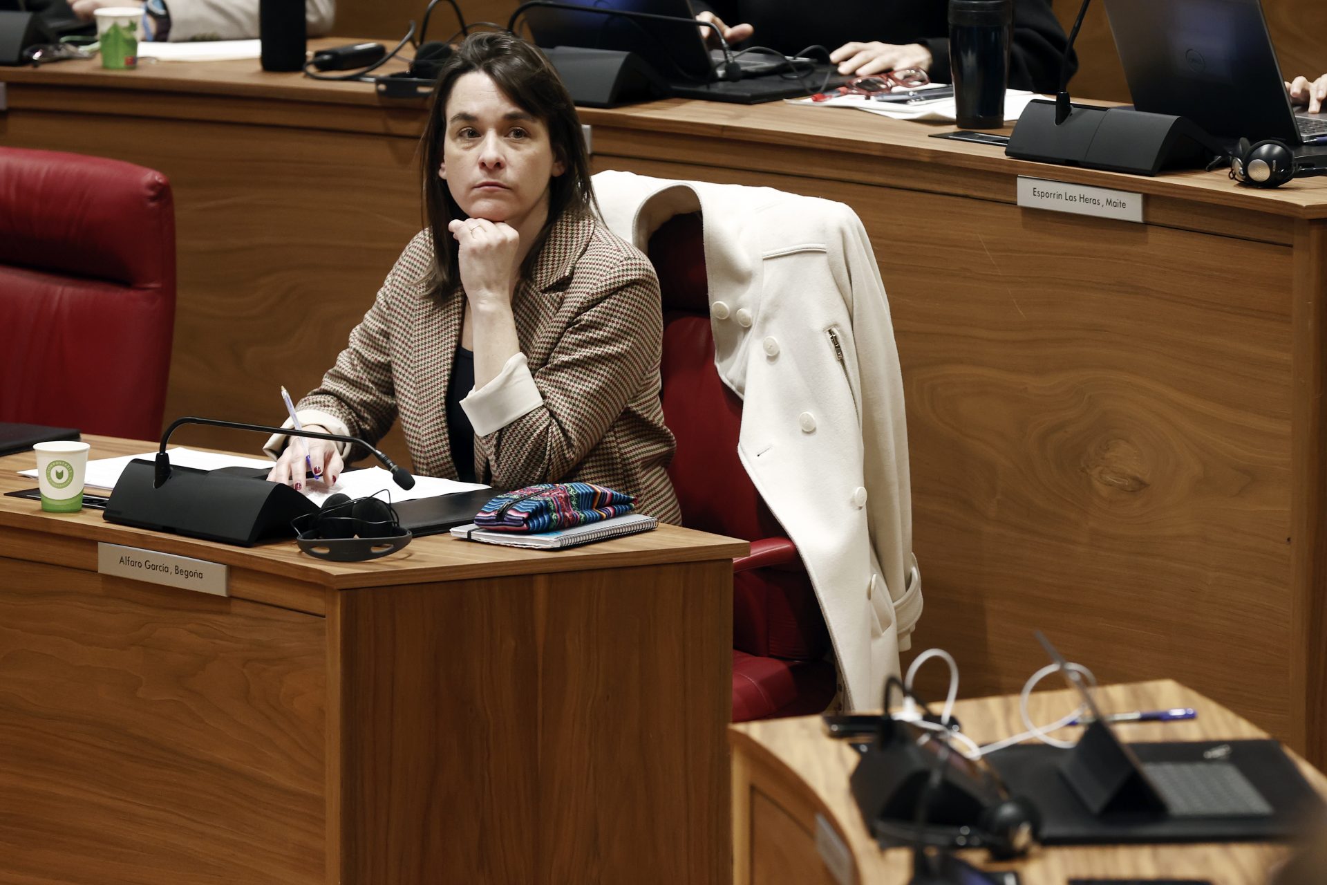 Imagen de la coordinadora autonómica de Podemos Navarra, Begoña Alfaro, este jueves en el Pleno del Parlamento de Navarra