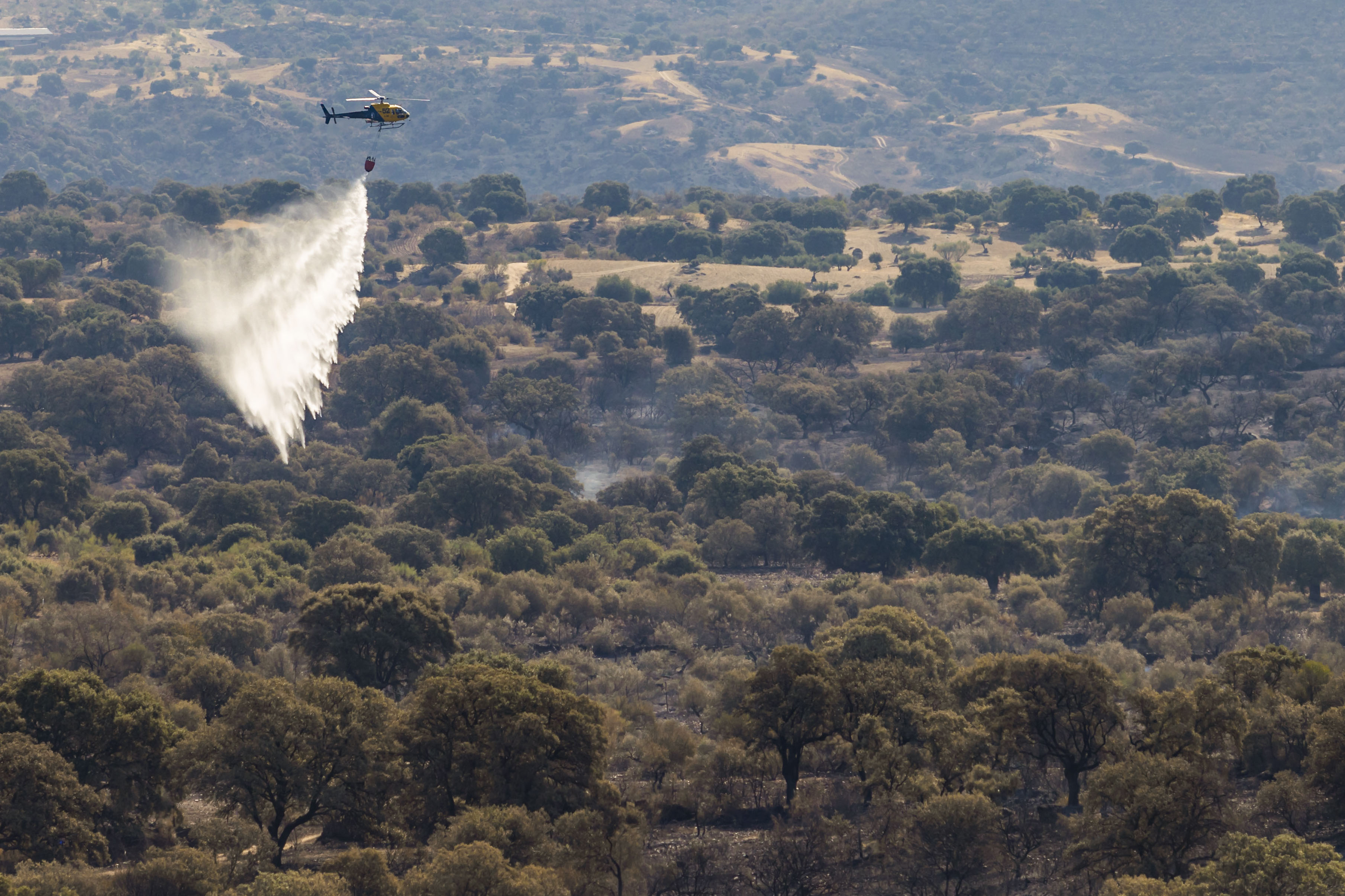 Imagen de los trabajos contra el fuego en el incendio forestal de La Estrella (Toledo)