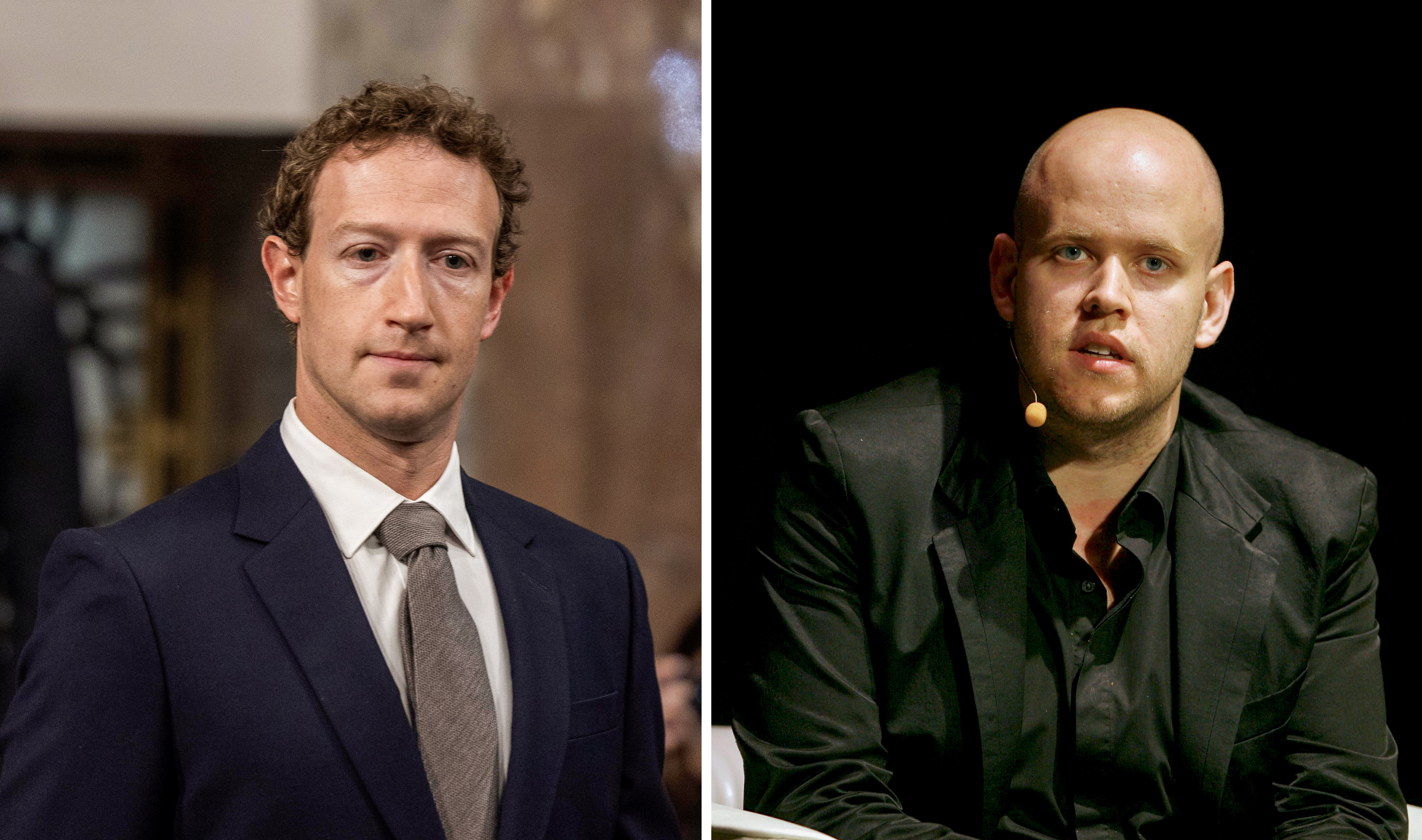 Combo de fotografías de archivo del fundador y director ejecutivo de Meta, Mark Zuckerberg (i), y el cofundador y director ejecutivo de Spotify, Daniel Ek. EFE