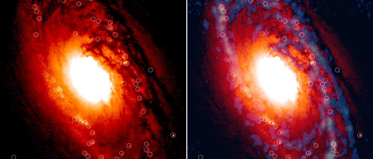 Un estudio internacional liderado por el Instituto de Astrofísica de Canarias (IAC) ha hallado nuevos lugares de formación de estrellas, en forma de pequeños y débiles cúmulos estelares, alrededor del centro de una galaxia evolucionada o "muy vieja".