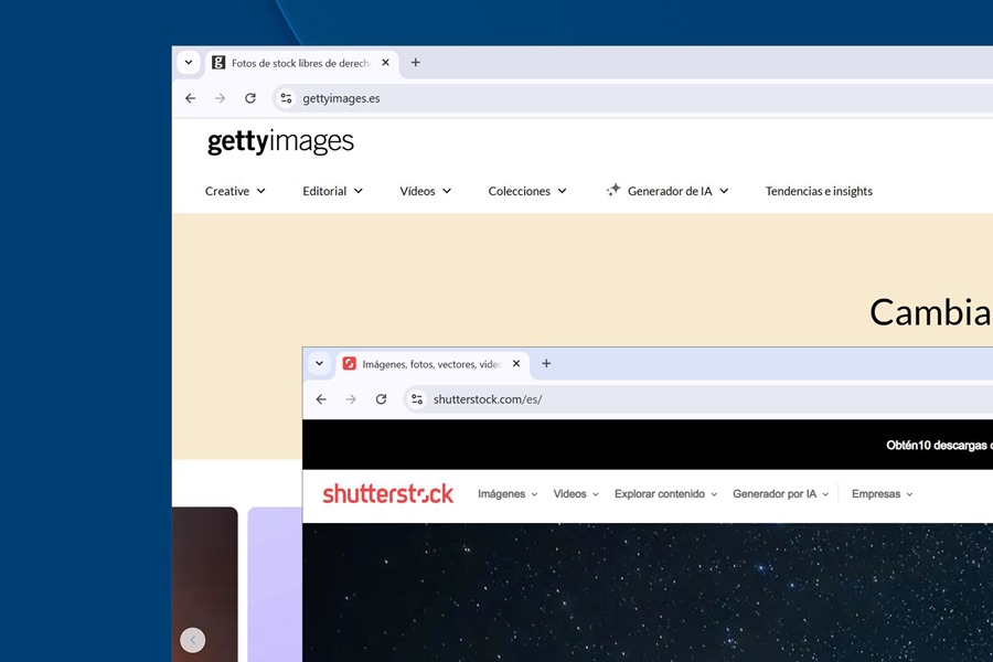 Captura de pantalla de los sitios web Gettyimages y Shutterstock. EFE