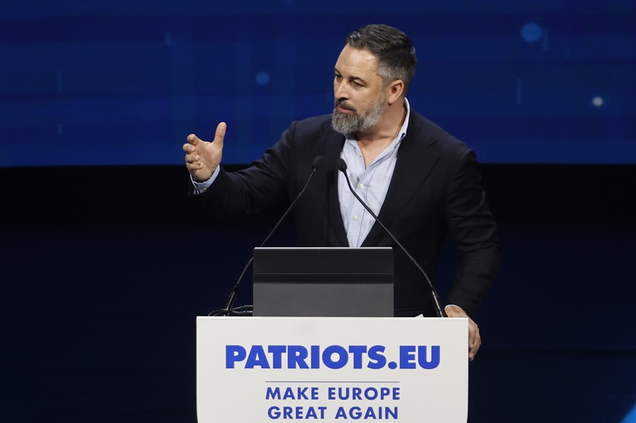 El líder de Vox y presidente de los Patriots, Santiago Abascal, ayer en la cumbre de Patriots en Madrid.