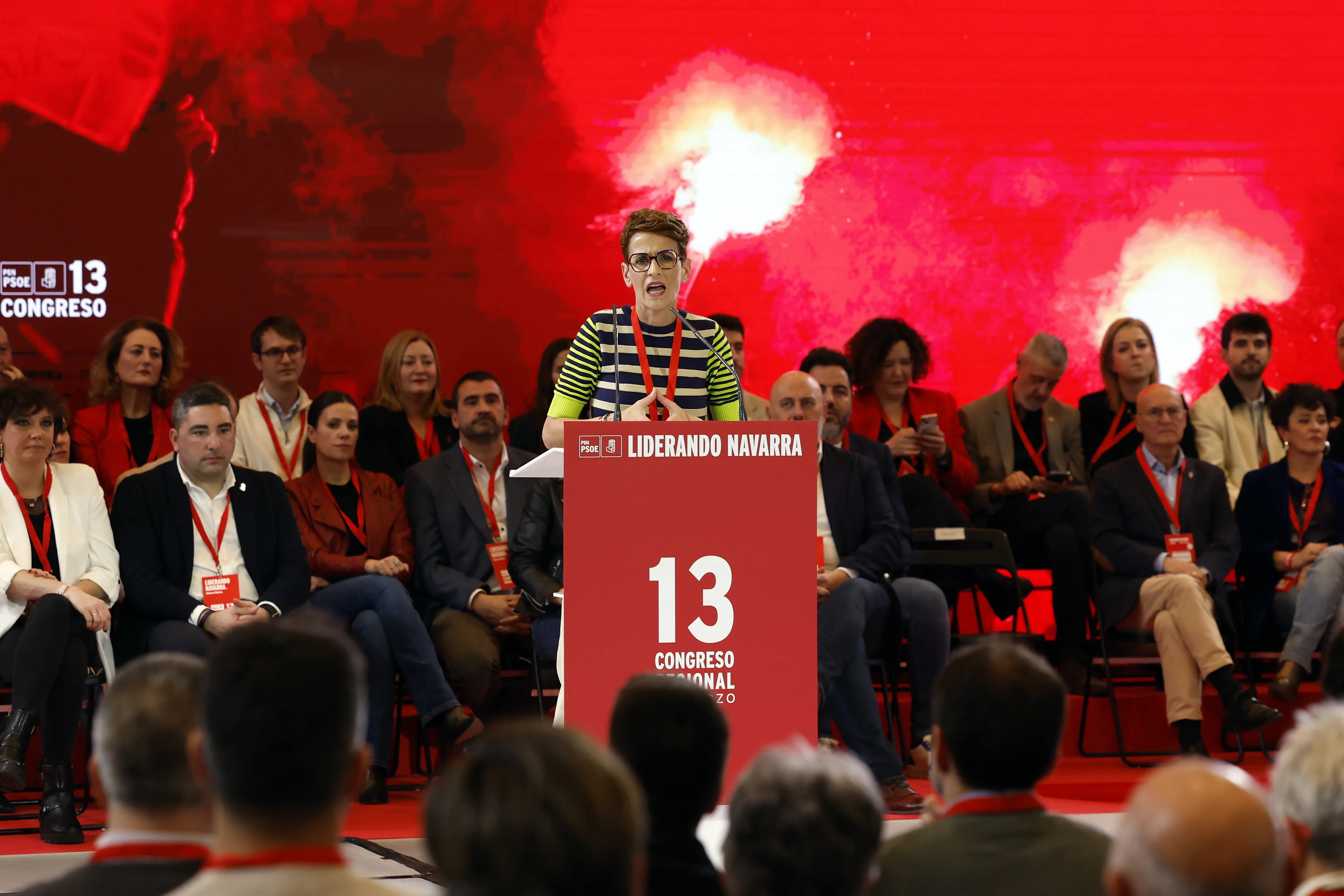 Imagen de María Chivite tras su reelección como secretaria general del PSN