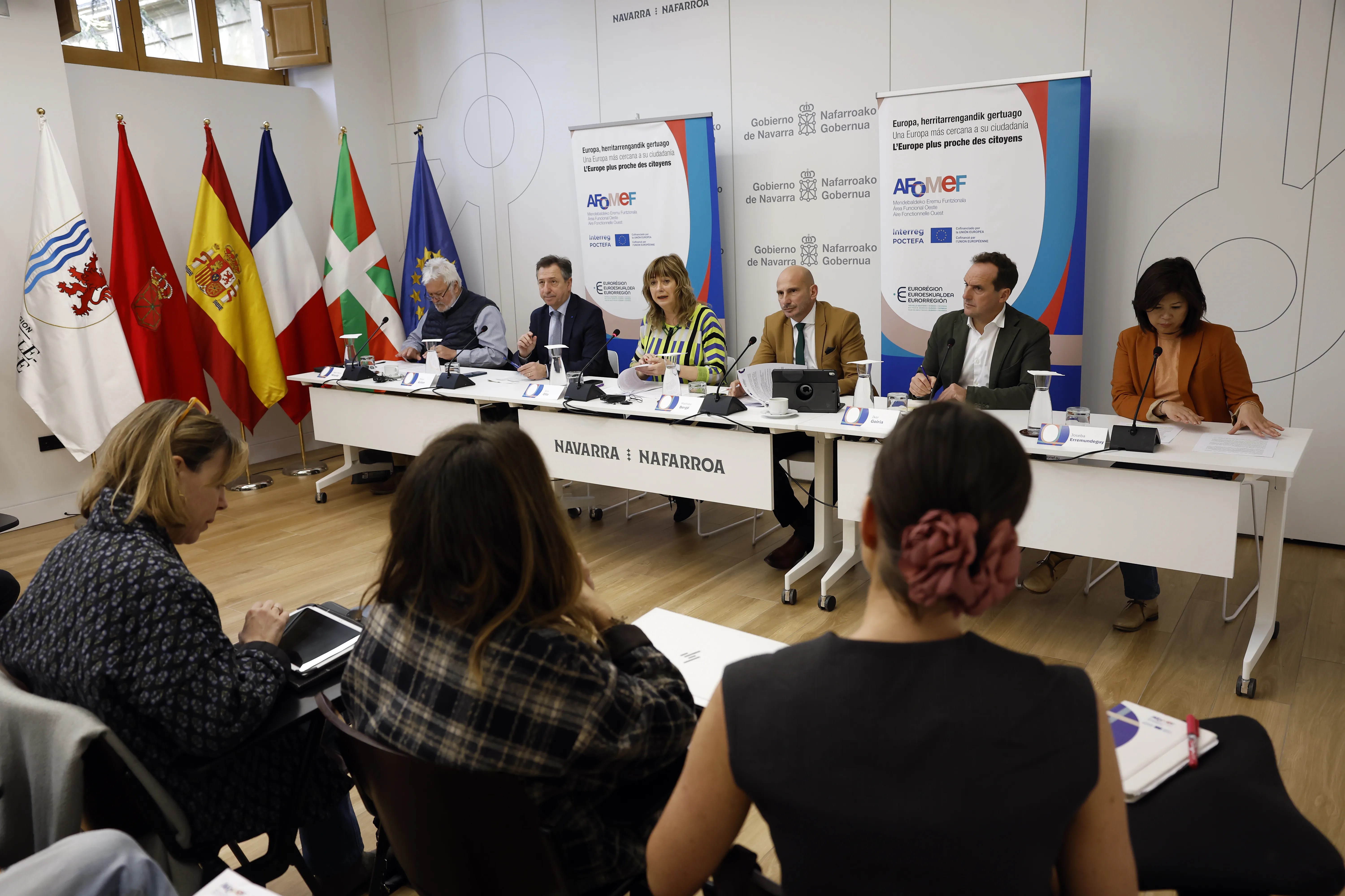 Imagen de la reunión en Pamplona de la AECT Eurorregión Nueva-Aquitania Euskadi Navarra, en la que se han presentado proyectos sobre euskera