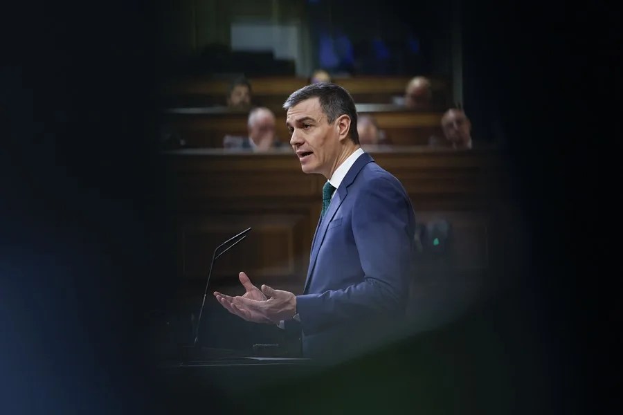 El presidente del Gobierno, Pedro Sánchez, durante su comparecencia a petición propia