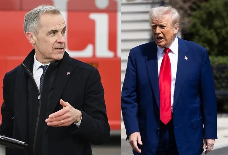 Combo de fotografías de archivo del primer ministro de Canadá, Mark Carney (i), y el presidente de Estados Unidos, Donald Trump (d), quienes negociarán un nuevo acuerdo comercial para sus países. EFE/Graham Hughes/Francis Chung