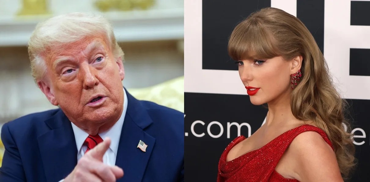 Combo de fotografías de archivo donde aparecen la cantante Taylor Swift (d) y el presidente de Estados Unidos, Donald Trump (d). EFE/Octavio Guzmán/Chris Kleponis
