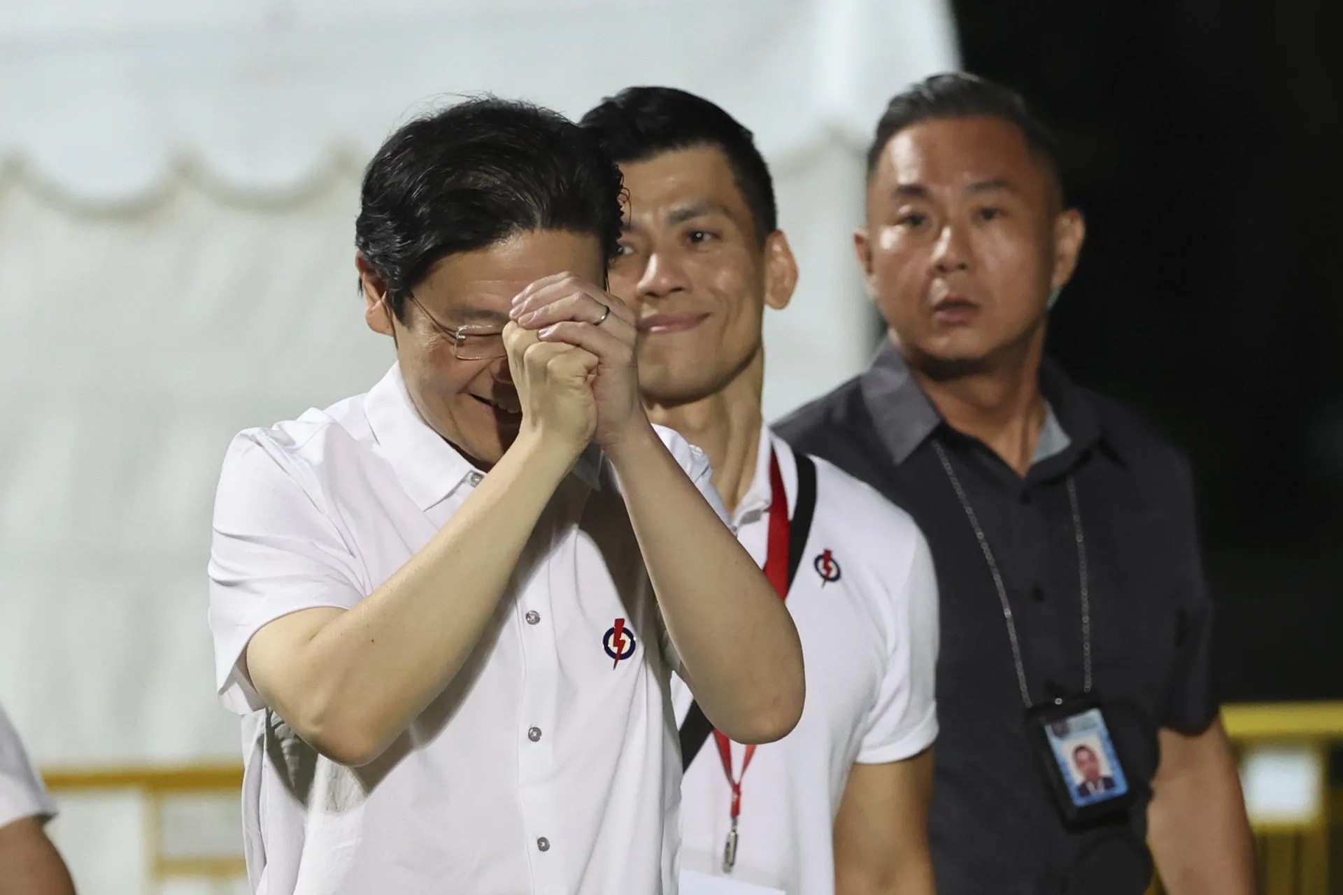 Singapore's Prime Minister and Secretary General of the ruling People's Action Party (PAP), Lawrence Wong, reacts after preliminary results of the general elections were announced in Singapore, 03 May 2025. EFE-EPA/HOW HWEE YOUNG
