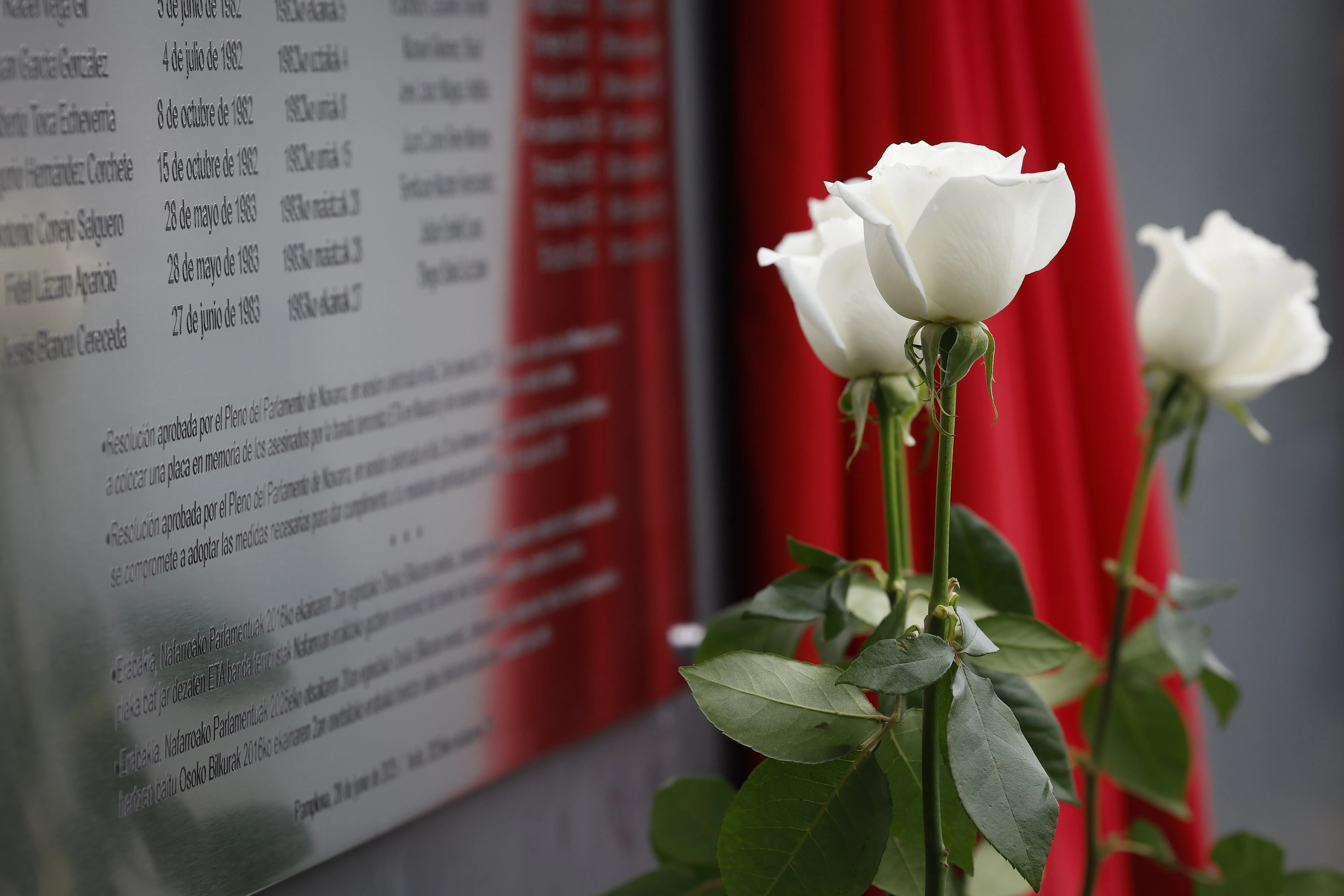 Imagen de la inauguración en el Parlamento foral de una placa de homenaje a las víctimas de ETA