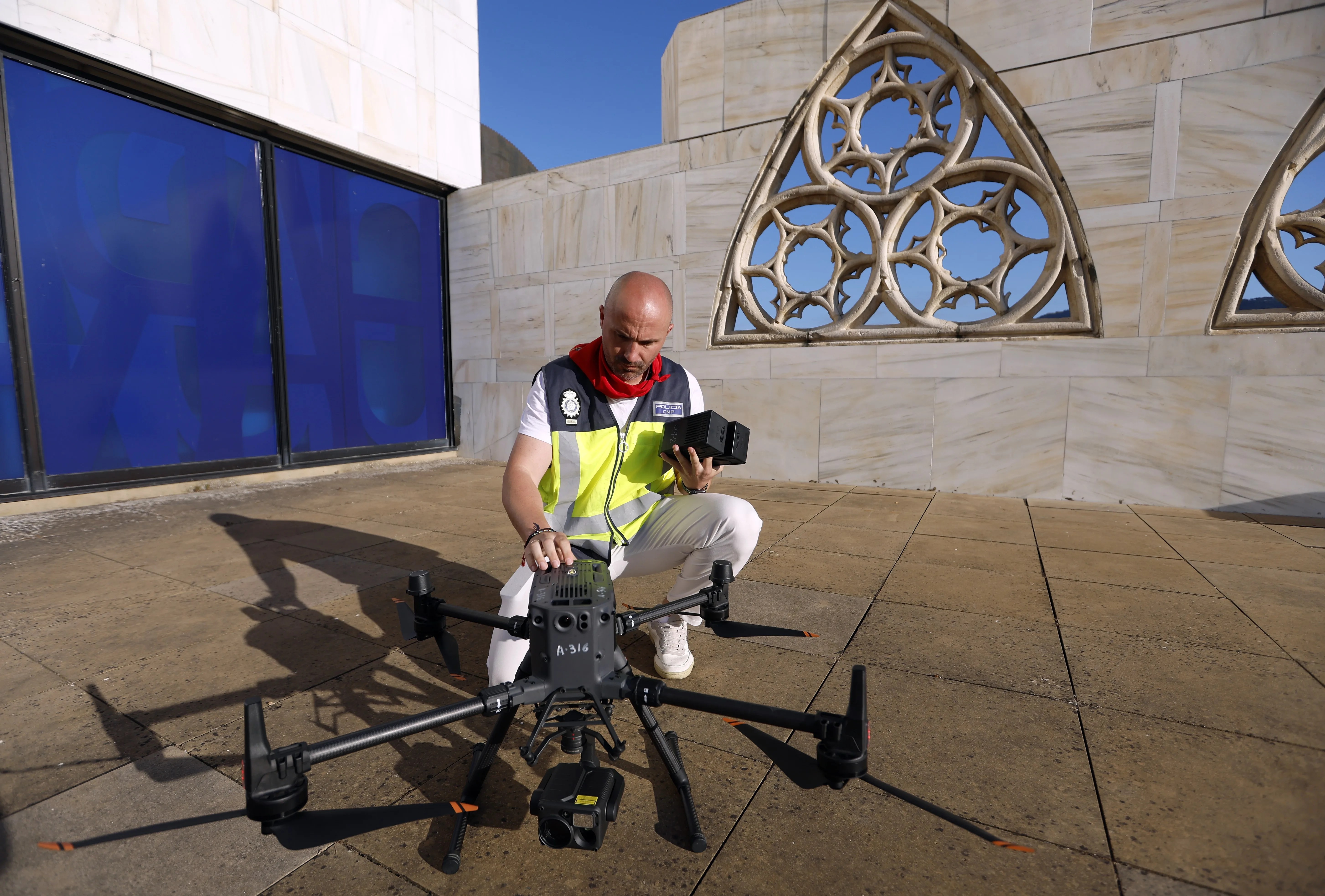 Imagen de uno de los drones que la Policía Nacional utiliza en el dispositivo de los Sanfermines 2025