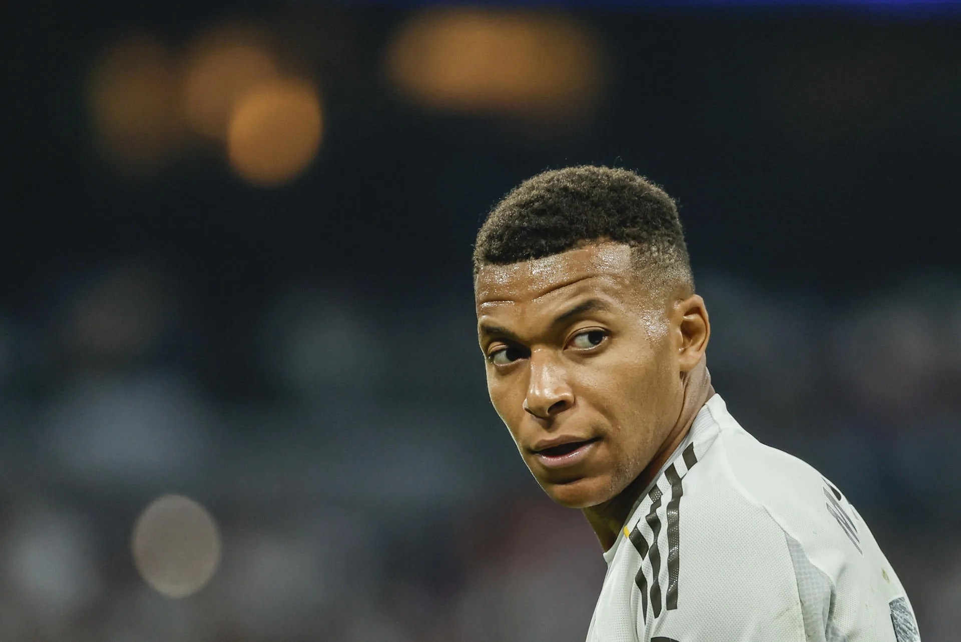 Real Madrid's Kylian Mbappe reacts during the Spanish LaLiga soccer match between Real Madrid and CA Osasuna, in Madrid, Spain, Aug. 19, 2025. EFE/ Mariscal