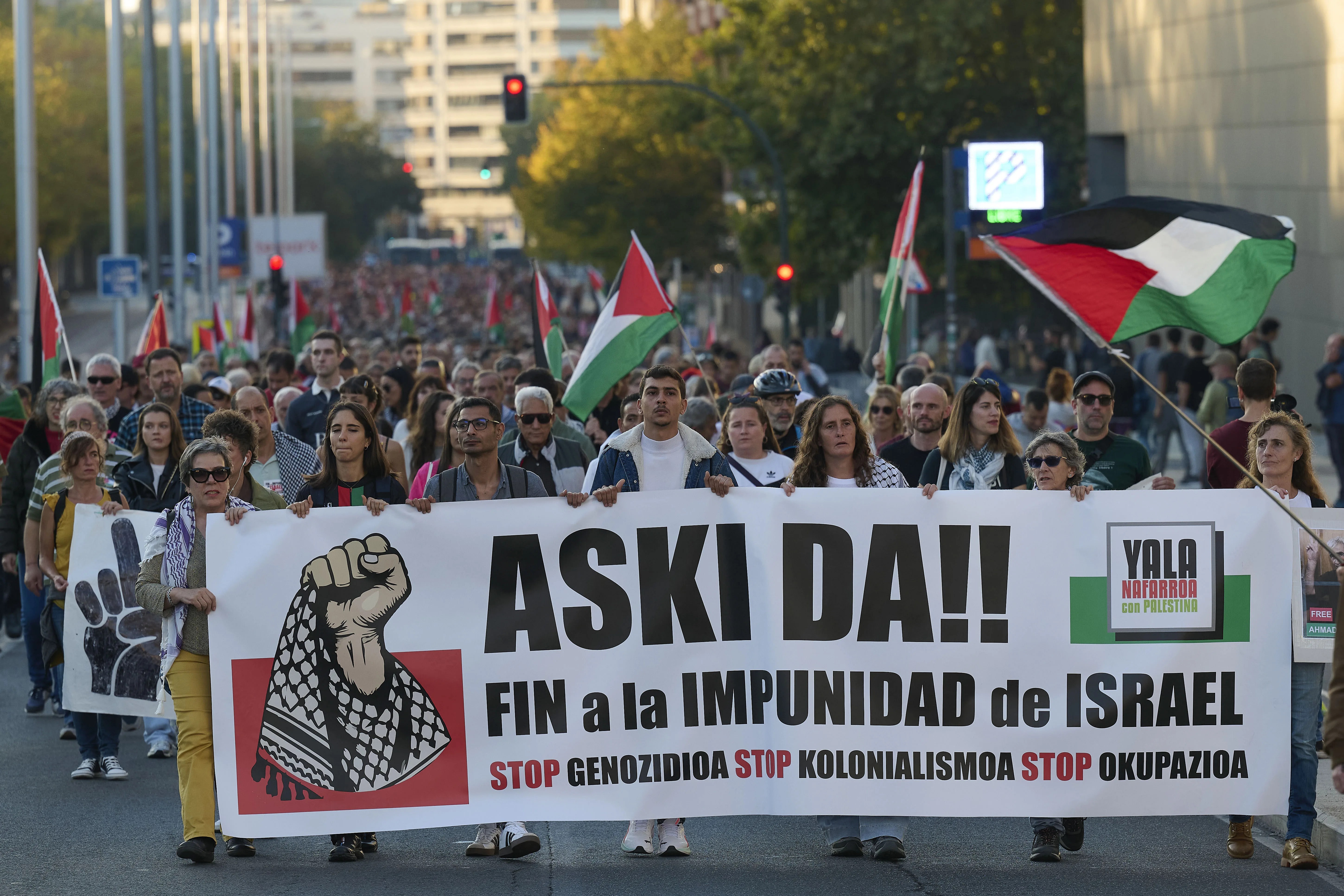 Imagen de la manifestación en apoyo de Palestina celebrada en Pamplona