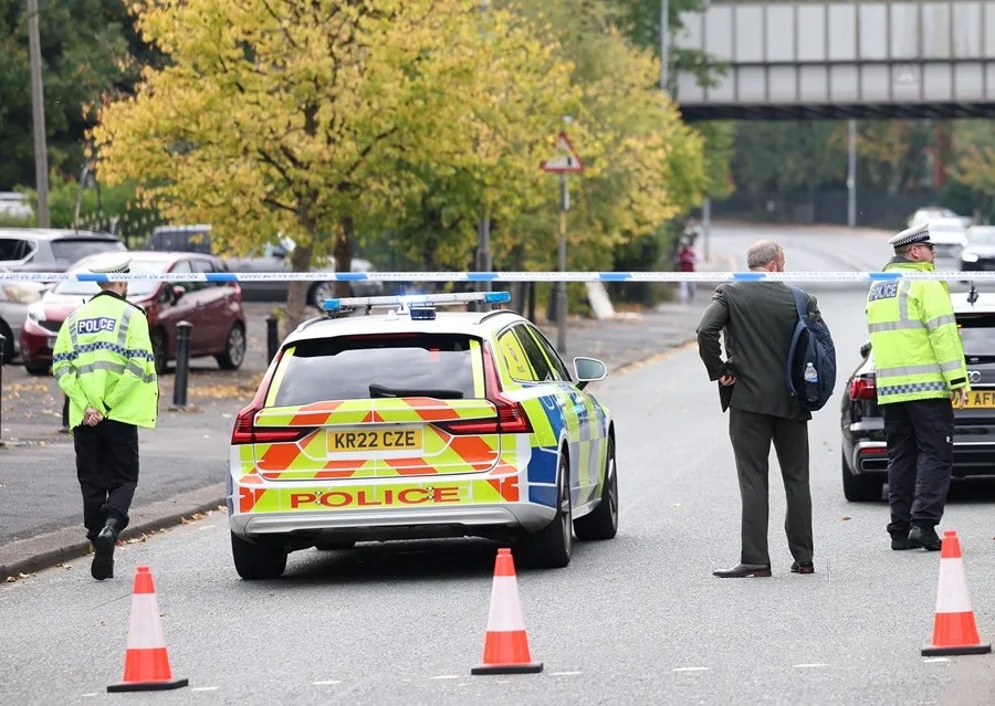 Un cordón policial en Mánchester, Reino Unido