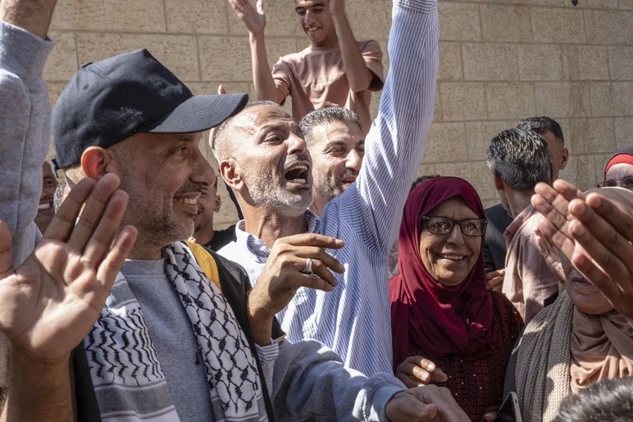 Llegada de rehenes palestinos a Ramala, Palestina