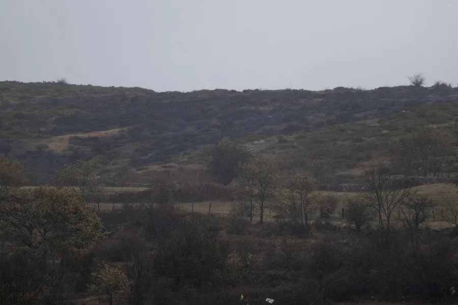Vista del monte quemado en los últimos incendios forestales en las inmediaciones de la localidad cántabra de Proaño.
