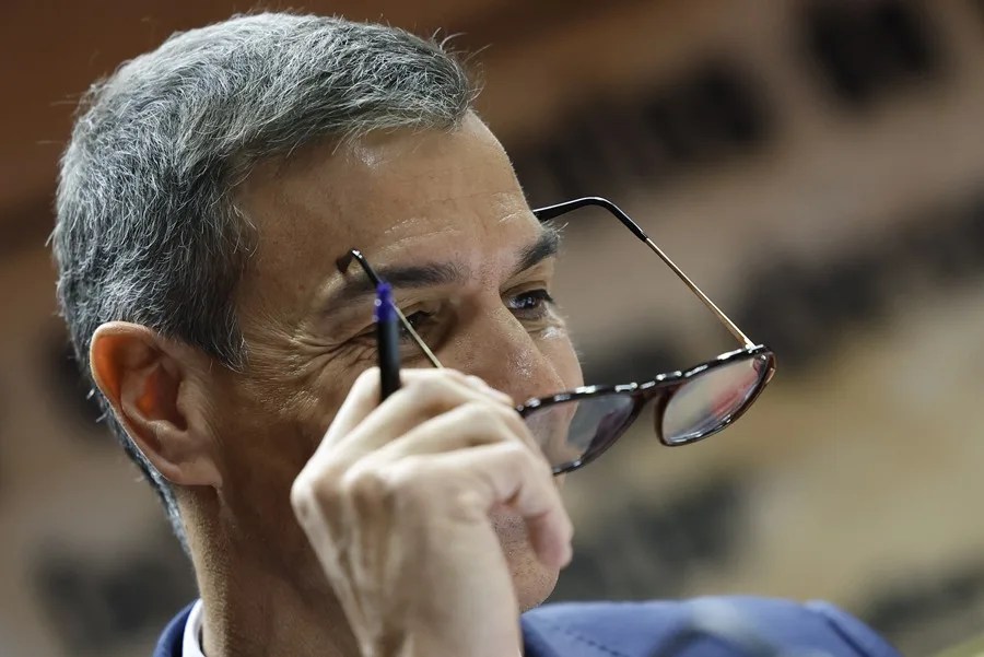 El presidente del Gobierno, Pedro Sánchez, durante su comparecencia ante la comisión de investigación del caso Koldo, en el Senado.