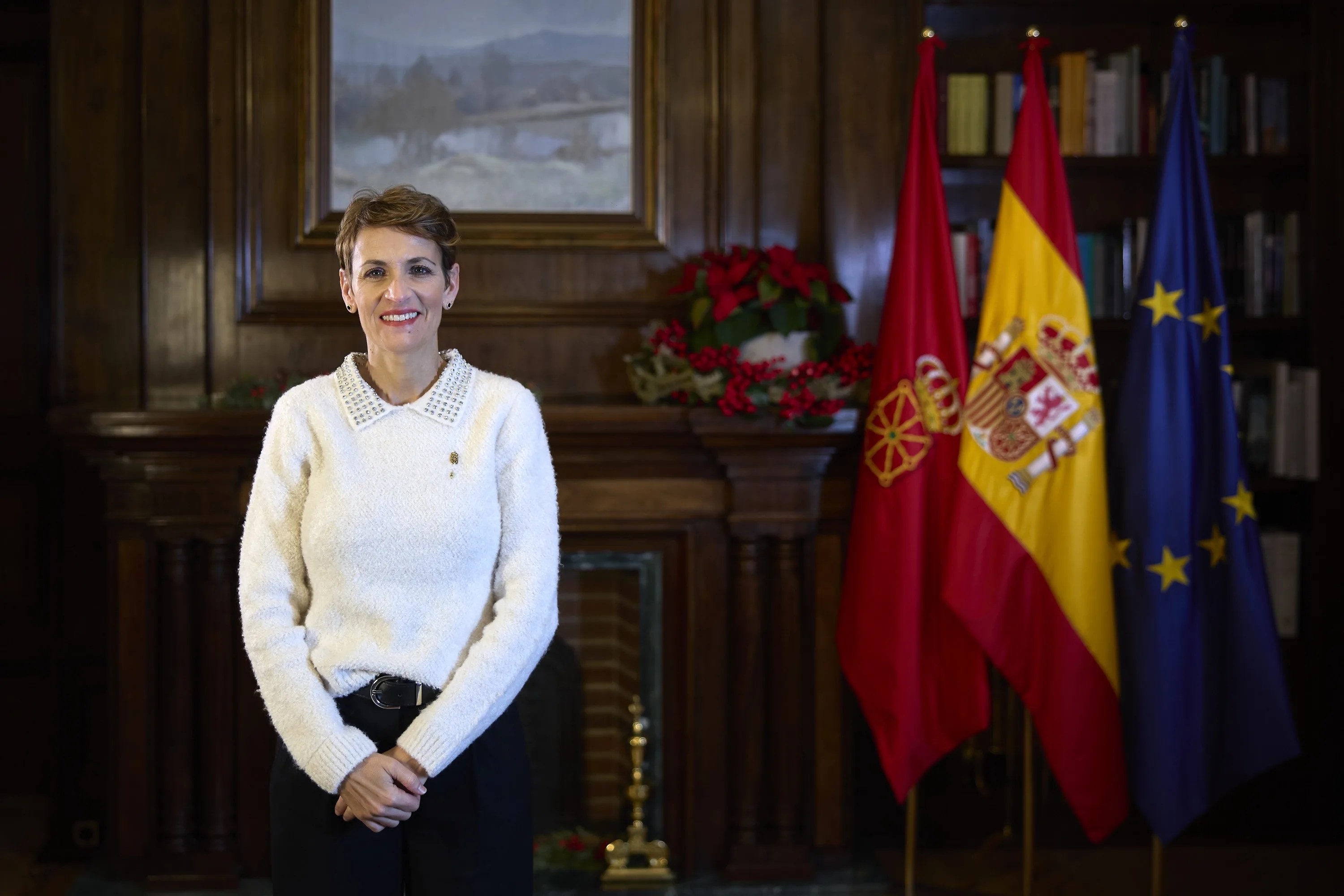 Imagen cedida por el Gobierno foral de su presidenta, María Chivite, con motivo de su mensaje de Navidad