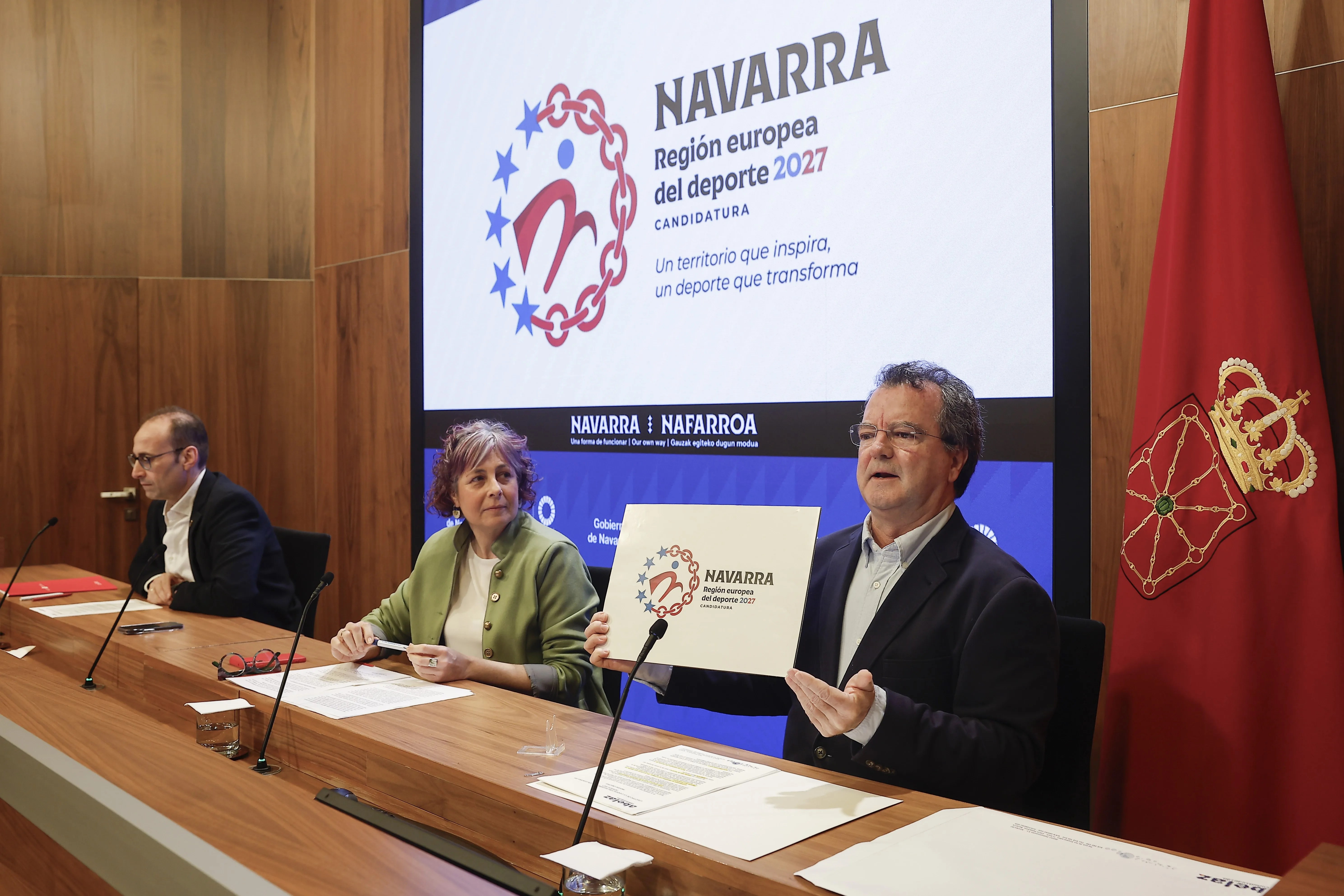 Imagen de la presentación del logo y las novedades de la candidatura de Navarra a Región Europea del Deporte 2027