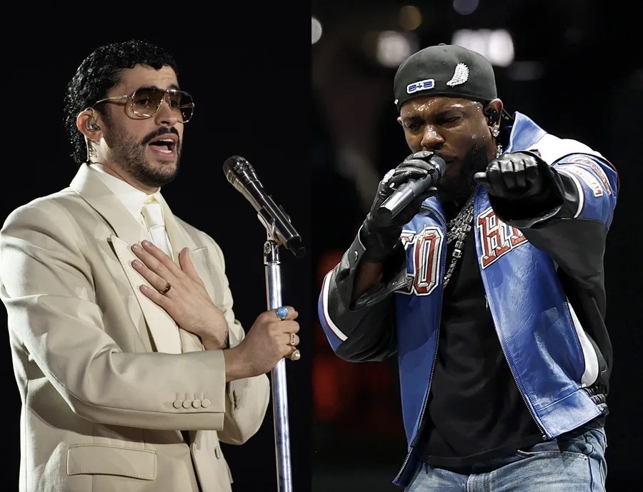 Combo de fotografías de archivo de los cantantes Bad Bunny (i) y Kendrick Lamar.