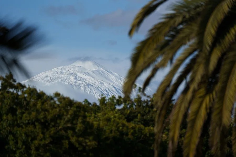 Imagen nevada del Teide tras el paso de la borrasca Therese por la isla de Tenerife.