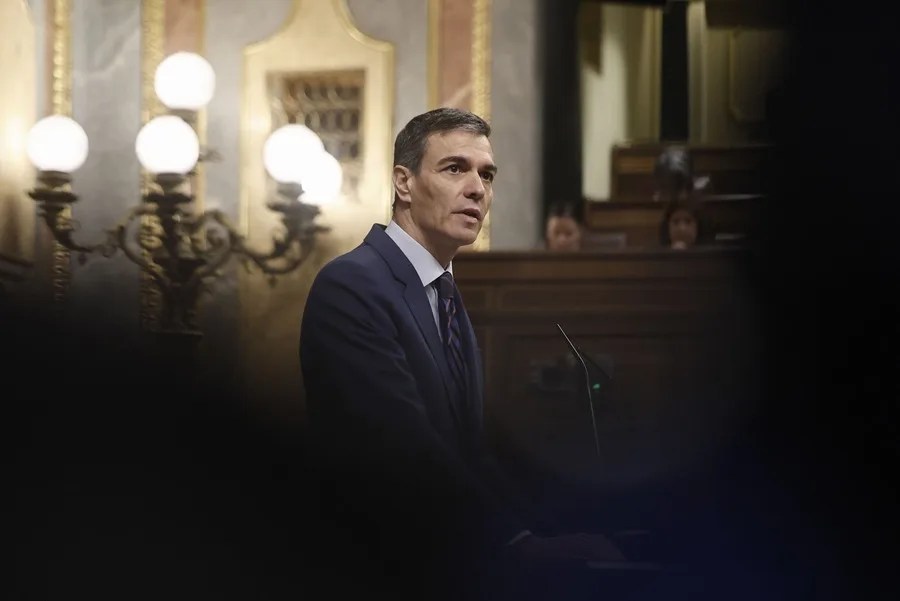 El presidente del Gobierno, Pedro Sánchez, durante su comparecencia hoy en el Congreso de los Diputados.