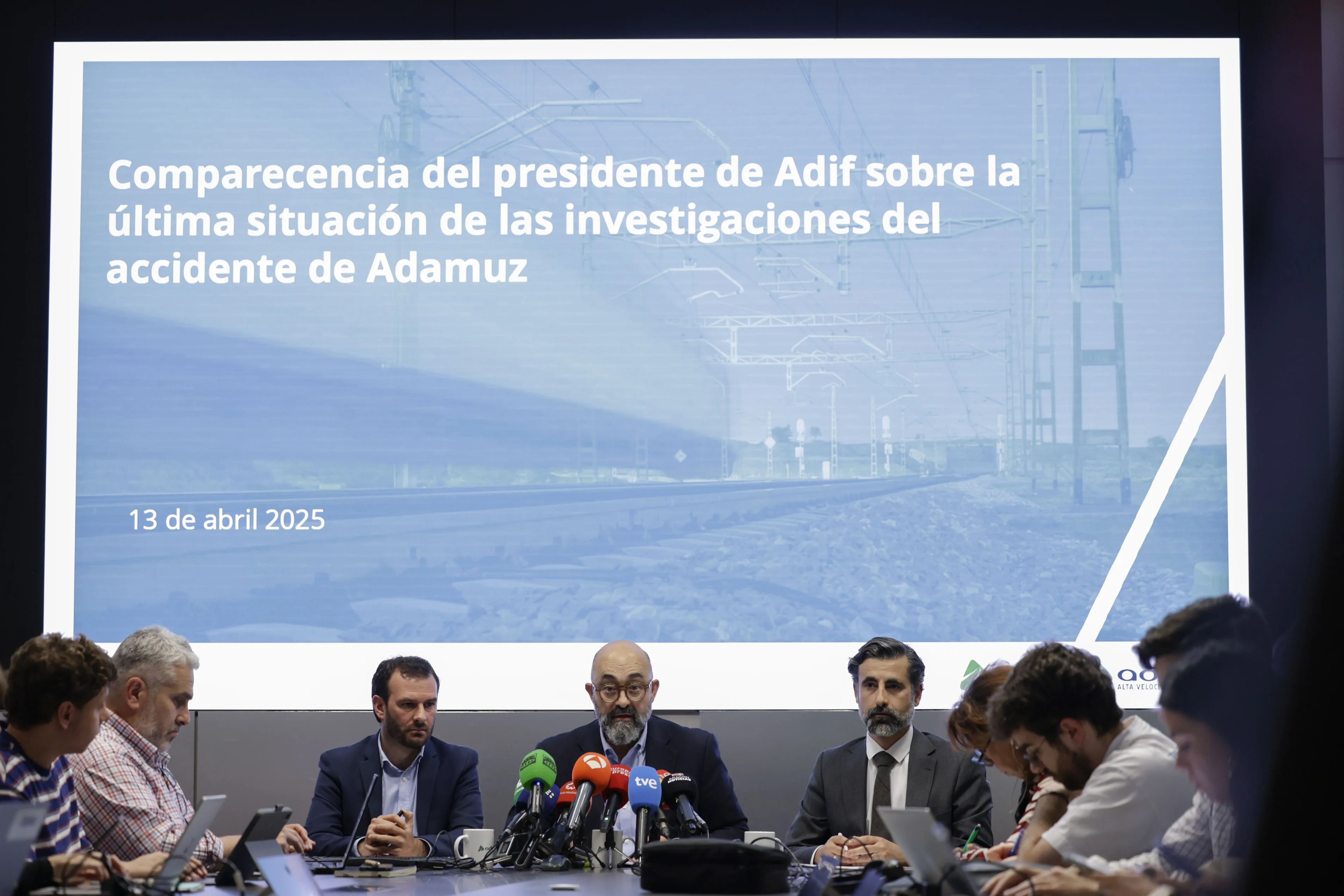 El presidente de Adif, Pedro Marco de la Peña, ofrece una rueda de prensa este lunes en Madrid para informar sobre cuestiones de actualidad relativas a la investigación del accidente ferroviario de Adamuz.