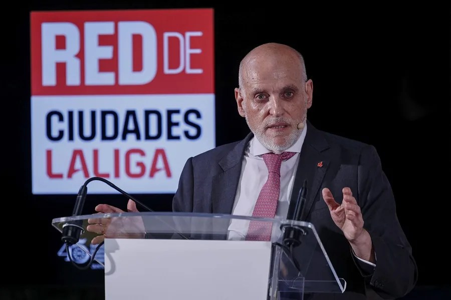 El presidente de LaLiga, Javier Tebas, durante la presentación de la Red de Ciudades LaLiga