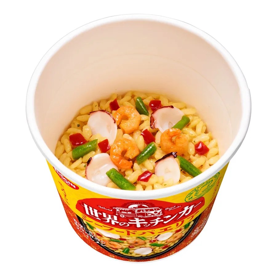 Una paella de marisco exprés con sabor japonés: esa es la última apuesta de la compañía japonesa Nissin Foods.