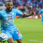 Gedeon Kalulu de la República Democrática del Congo en acción durante el partido amistoso contra Dinamarca