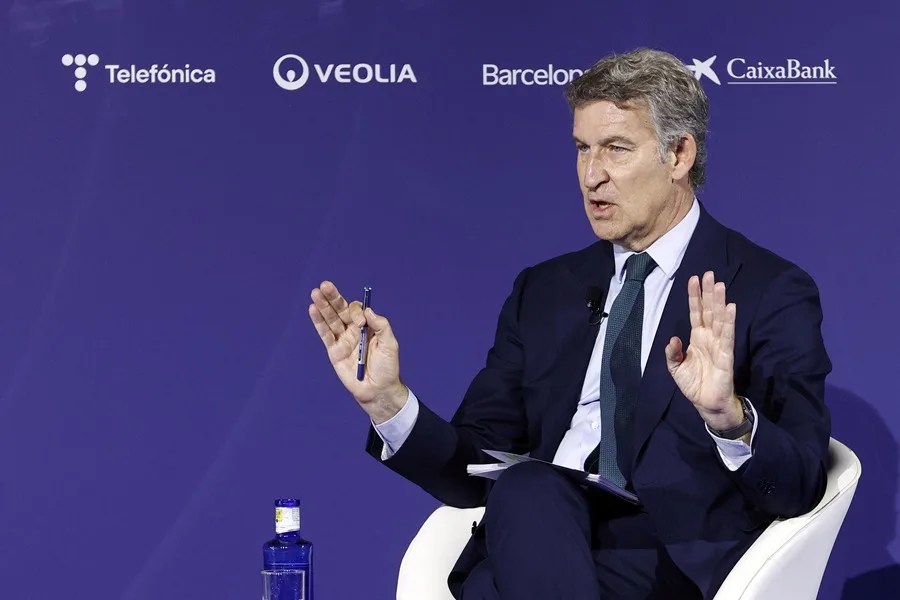 El líder del PP, Alberto Núñez Feijóo, durante su participación en la segunda jornada de la reunión anual del Cercle d'Economia