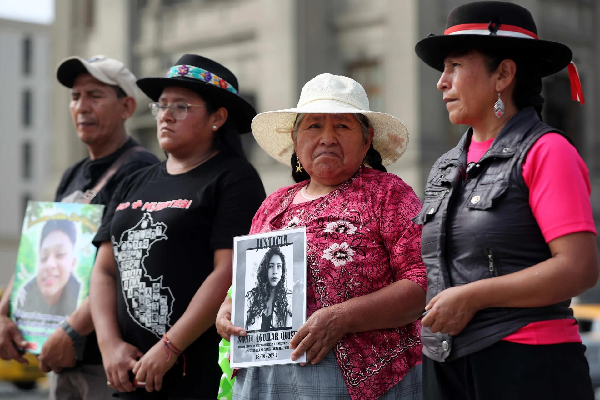 Members of the association of victims of the Juliaca massacre which took place amid protests over the removal from office of former President Pedro Castillo are participating in a demonstration against the likely election of Keiko Fujimori as president this Tuesday in Lima, Peru, 16 June 2026. EFE/ Paolo Aguilar
