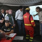La vicepresidenta tercera y ministra de Transición Ecológica y Reto Demográfico Sara Aagesen, el ministro para la Transformación Digital y de la Función Pública Óscar López, y el segundo jefe de la UME, general Fernando Martín Pascual, y el delegado del Gobierno en Madrid, Francisco Martín, en el puesto de mando avanzado de Navalcarnero (Madrid).